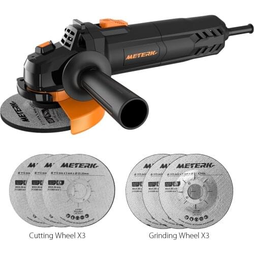 Meterk Electric Angle Grinder Grinding Machine Power Tool Kit with 115mm 3 Angle Grinder Disc & 3 Cutting Abrasive Wheels