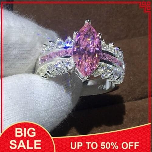 Fashion Jewelry Marquise Cut 5ct Pink AAAAA Cz Silver color Engagement wedding band ring for women