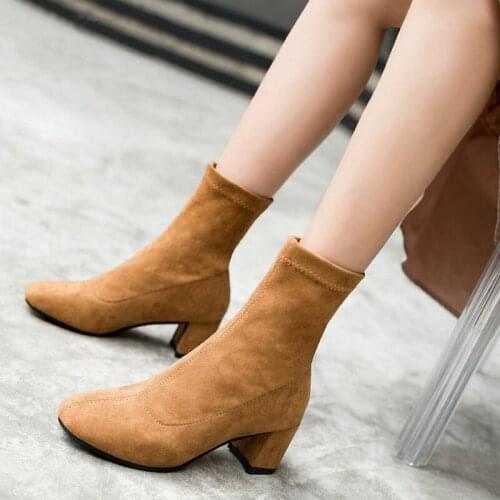 Fashion Women Ankle Boots Thick Heels Autumn Shoes Woman Newest Pointed Toe Ladies Shoes Women High Heels Boots 2 Color XKD2071