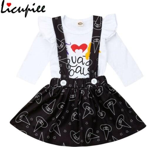 Fashion Halloween Costume Infant Baby Girls Outfits Clothes Letter Ruffles Romper Print Braces Skirts 2pcs Baby Girl Sets 0-24 m