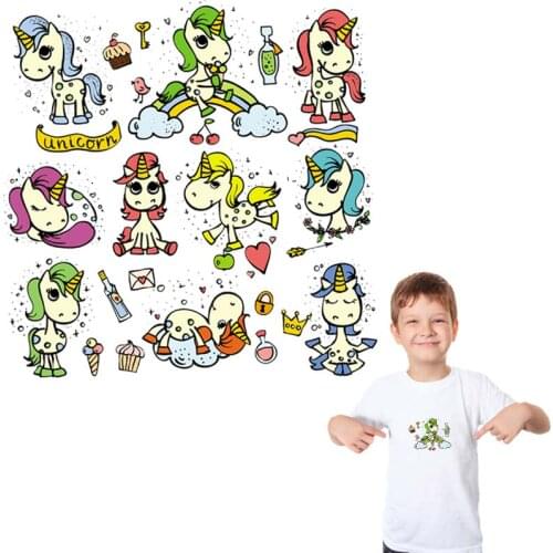 Cartoon Unicorn Set Iron On Diy Accessory Fashion Heat Transfer Stickers Clothes Iron On Animal Applique Transfer