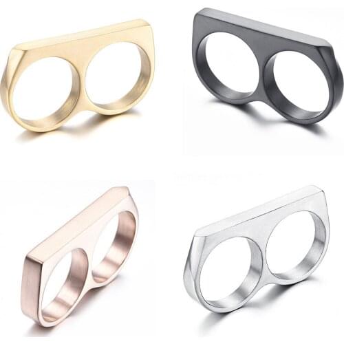 Punk Style Nightclub Tide Models Mens Ring Two Fingers Charm Ring For Men Two Finger Rings Party Big Midi Rings Bague Anillos