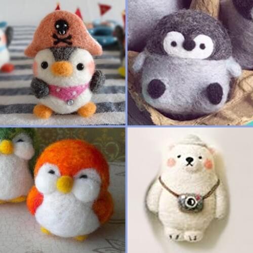 Non-Finished Felt Kit Creative Cute Animal Penguin bear Toy Doll Wool Felt Poked Kitting Handcarft Wool Felting Material