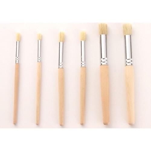 448F 6 Pcs Premium Stencil Paint Brush Acrylic Paint Brush Set Wood Handle Brush Painting Drawing Supplies Pro Paint Brush