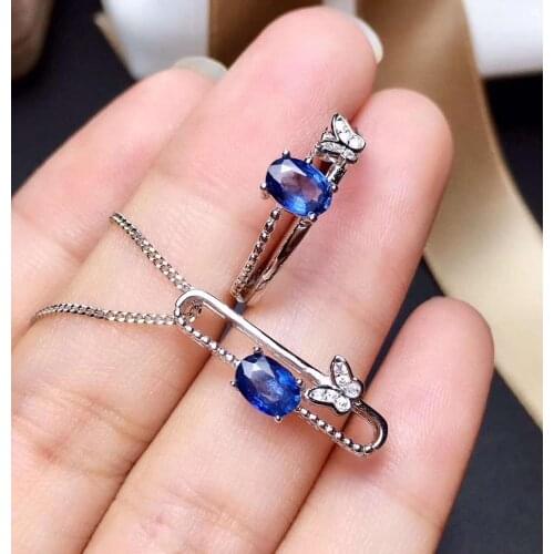 Real Natural Sapphire jewelry set Natural Real Sapphire 925 sterling silver 1pc pendant,1pc ring