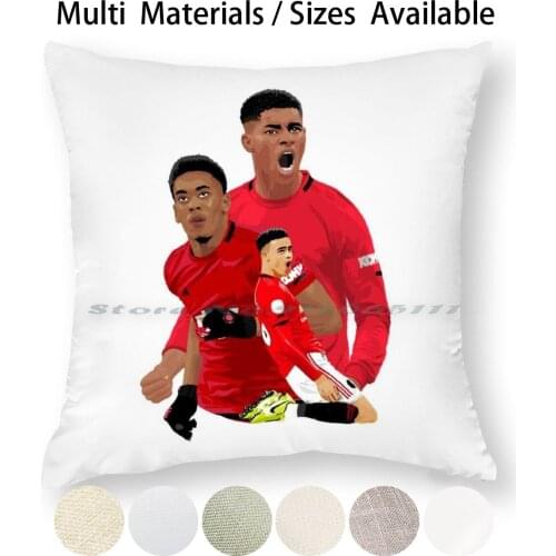 Anthony Martial , Marcus And Mason Greenwood Pillow Case Throw Pillow Cover Cotton Linen Flax Football Sport Soccer Creative