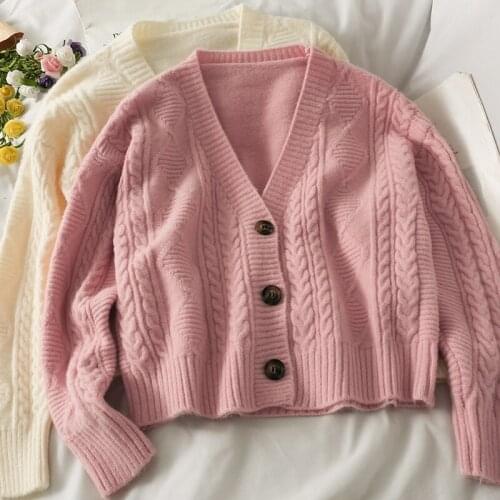 Autumn Women V-Neck Knitted Sweaters Cardigan Single Breasted Button Long Sleeve Loose Korean Casual Sueter Mujer Tops Female