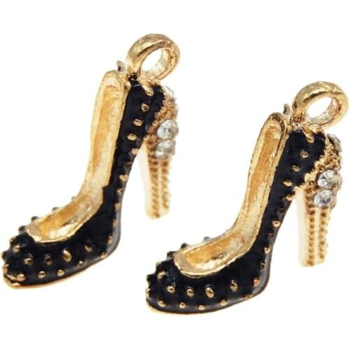 4pcs Sexy Enamel Women High Heel Charms With Rhinestone Pink Black Pendants for Necklace Bracelet Jewelry Making Accessory