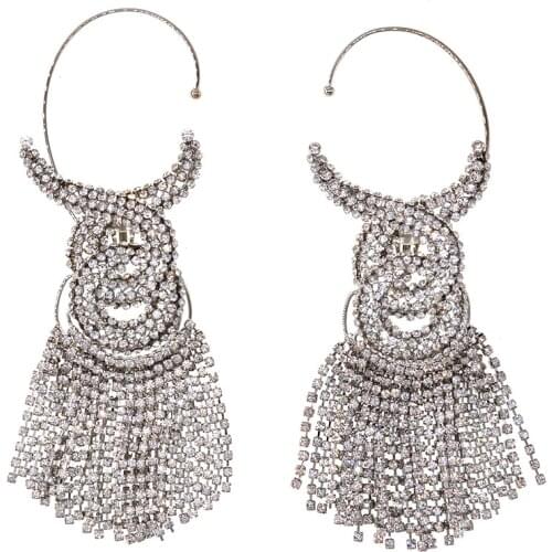 Luxury Crystal Rhinestone Long Tassel Earrings Statement Drop Dangle Big Earrings for Women Wedding fashion jewellery