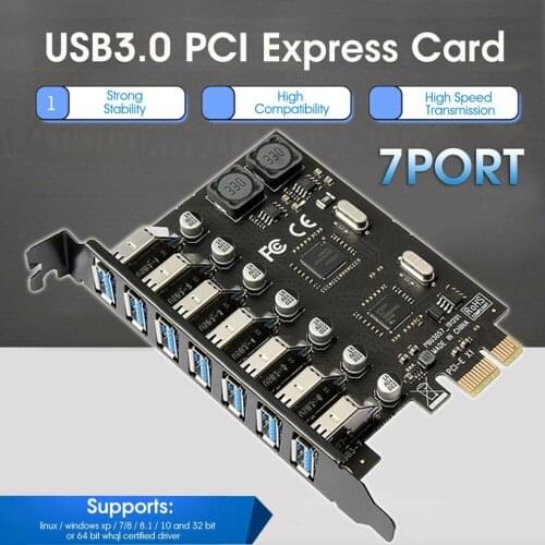 USB PCIe adapter 7 port USB 3 Hub PCI e adapter PCI express USB3 controller USB3.0 PCI-e expansion board card for Desktop