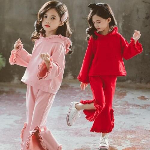 2020 Big Girl Spring Autumn Clothing Set Fashion Lace Hoodies+pants Kids Children 2pcs Casual Suits Clothes 4-14T