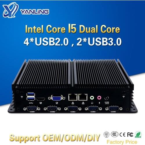 Yanling linux thin client Core I5 4210u dual Intel i211-AT lan industrial mini pc serial port support RS485 COM 6*USB for KIOSK