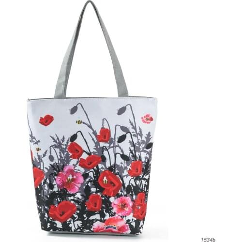 Women Floral Printed Handbag Canvas Shoulder Bags Summer Beach Designer Bags Daily Use Casual Female Shopping Bag Lady