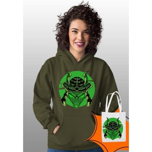 Angemiel Wear Samurai UzaylıYeşil Women Hooded Sweatshirt Bags Kombin