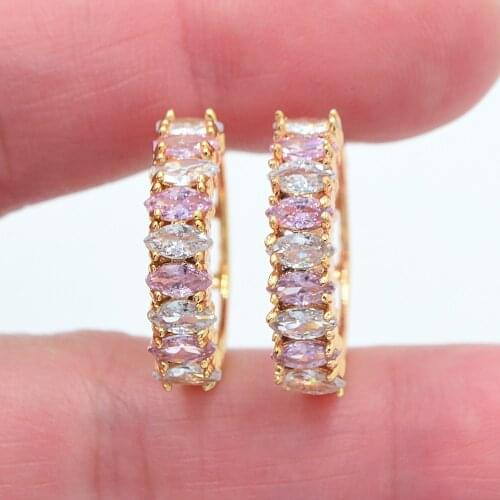 Women Fashion Pink White Cubic Zirconia CZ Huggie Hoop Earrings Jewelry