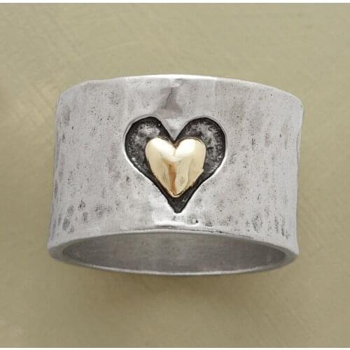 Vintage Double Love Heart Ring for Women Simple Silver Color Metal Party Jewelry Personality Punk Big Round Finger Rings