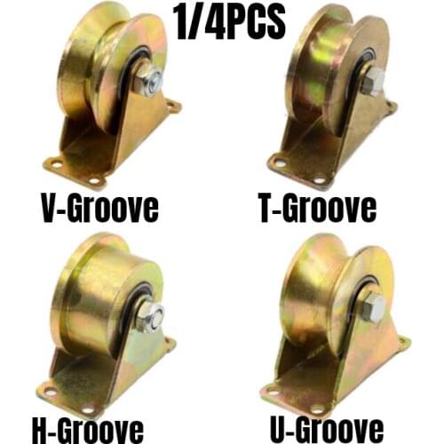 1/4PCS 1.2/2/3 Inch V/U/H-Groove Wheel Heavy Duty Rigid Caster For Inverted Track Sliding Gate Wire Rope Rail Capacity 551LBS