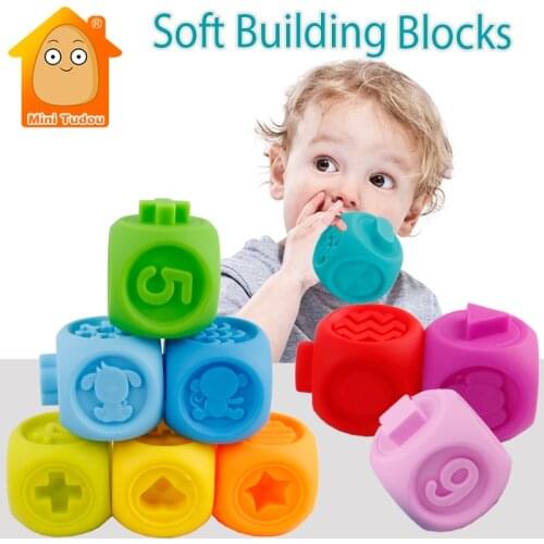 10PCS Baby Soft Toys Stacking 3D Sensory Hand Balls Animal Number Baby Educational Massage Rubber Teethers Squeeze Toy Bath Ball