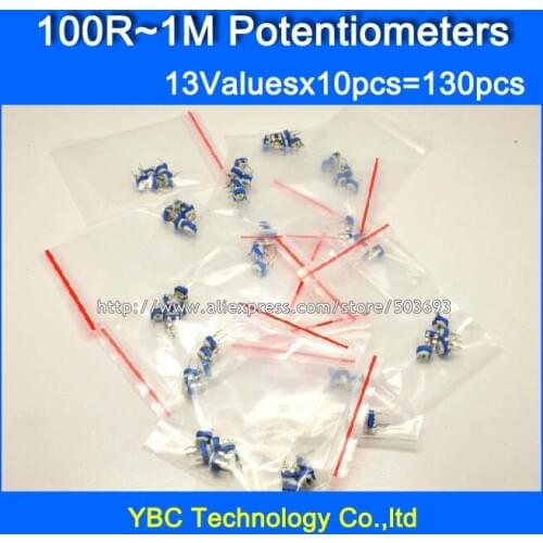 13valuesx10pcs=130pcs 100R~1M Horizontal Potentiometers/adjustable Variable Resistors Potentiometers