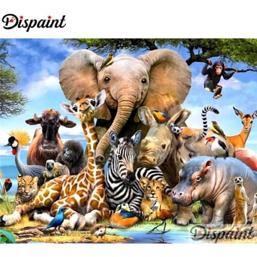 Dispaint Diamond Painting Cross Stitch "Elephant giraffe" Full Crystal Diamond Embroidery Needlework Craft Home Decor A10568