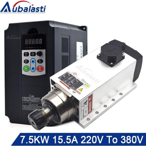 Aubalasti 7.5KW Air Cooling Spindle 380V + Inverter Single Phase 220V to 3 Phase 380V 7.5KW Current 32A for CNC Router Machine