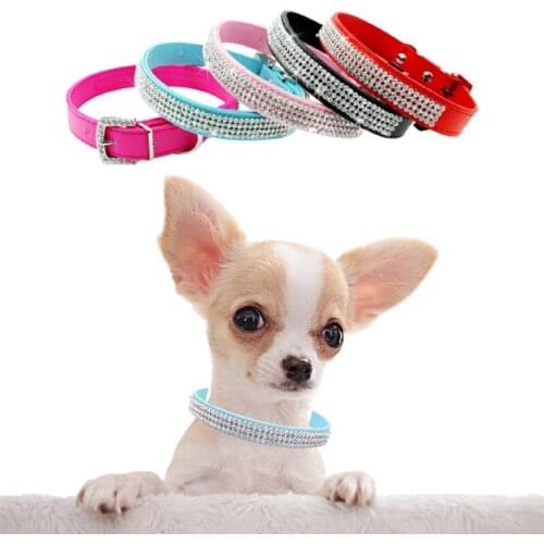 Glitter Rhinestone Leather Dog Collar Diamond Cat Puppy Kitten Necklaces For Small Large French Bulldog Luxury Pet Accessories