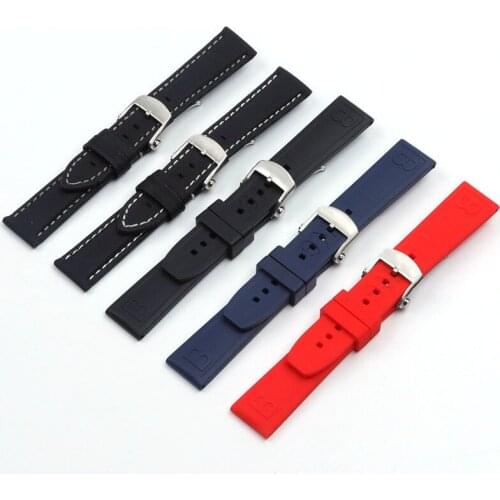 Brand Natural Rubber Watch band 20mm Black Blue Red Watchband Bracelet For Breitling strap Navitimer Avenger