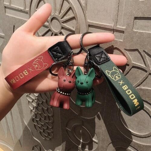 BUDROVKY Custom Cute Puppy Bucket Doll Leather Rope Key Chain Pendant Car Key Pendant Gift Dropshipping