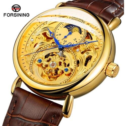 FORSINING Men Watch Top Luxury Brand Mens Casual Moonphase Skeleton Waterproof Men Automatic Mechanical Watch Relogio Masculino