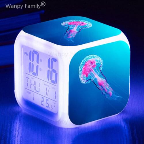 Very Nice Jellyfish Alarm Clock 7 Color Glowing Digital Alarm Clock LED Big screen Display Time Sensing Electronic Clock