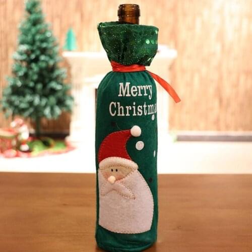 E56C Christmas Wine Bottle Cover Dress Cartoon Santa Deer Sequins Xmas Party Decor