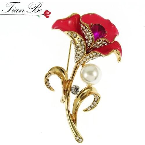 Elegant Red / Blue / Yellow Enamel Flower Brooch Pin Crystal Costume Jewelry Clothes Accessories Jewelry Brooches for Wedding