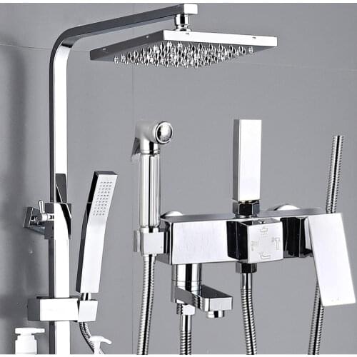 Chrome Shower System Bathroom Shower Faucet Tap Waterfall Shower Set Black Rain Shower Head Bath Mixer Bathtub Faucet Set