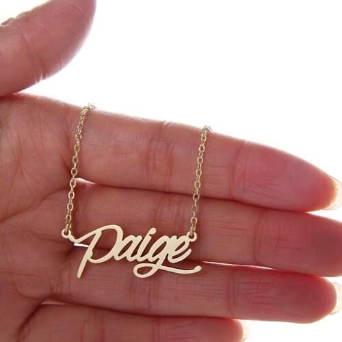 Name Necklace for Women/Girl Pendant Paige Script Charm Gold Color Stainless Steel Popular Nameplate Letters Jewelry NL2410