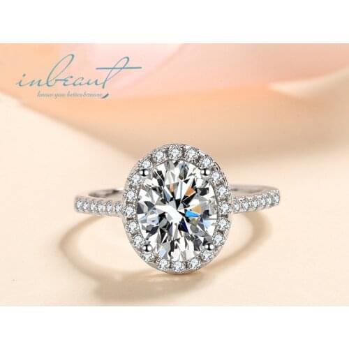 Inbeaut 925 Silver 18K White Gold Plated Excellent Cut 1 ct D Color Pass Diamond Test Moissanite Oval Ring Wedding Jewelry Gift