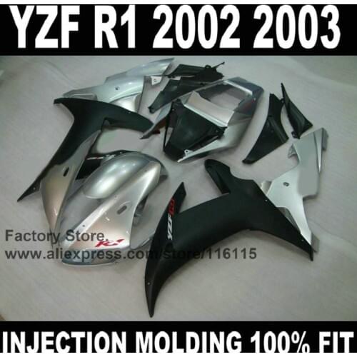 Custom free injection fairings for YAMAHA YZF R1 2002 2003 fairing kit R1 02 03 YZF-R1 silver black ABS plastic part