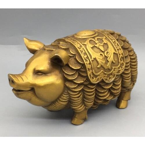 China brass archaize recruit wealth pig crafts statue