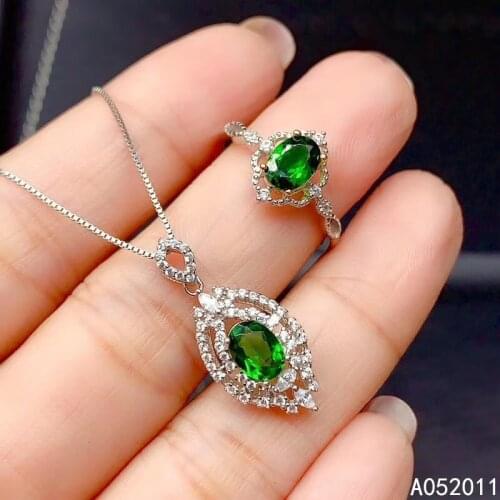KJJEAXCMY fine jewelry natural Diopside 925 sterling silver popular girl new pendant necklace chain ring suit support test