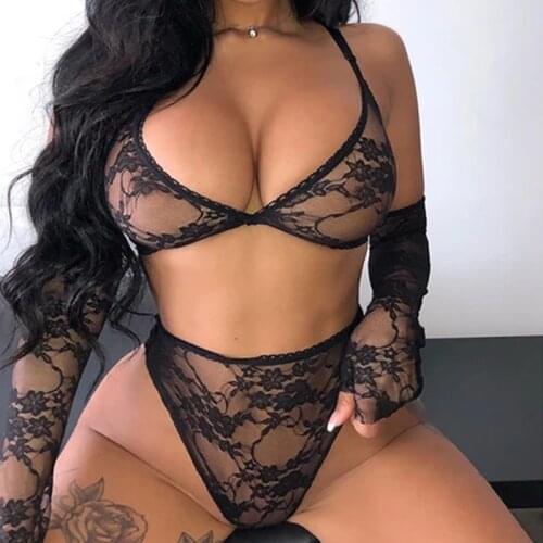 4pcs Black Mesh Lace Underwear Set Bra And Panty Set Women V-Neck Sexy Lingerie Set Transparent Macrame Brief Set Erotic Bras