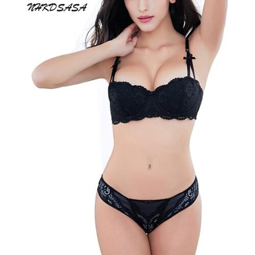 2021 Womens Underwear Bra Set Pants Embroidery Lace Plus Size French Style Ladies Sexy Lingerie Set Push Up Underwired Bra