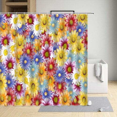 Pink Flower Creative Shower Curtain Plant Red Rose Lily Chrysanthemum Waterproof Cloth Bathroom Decor Bath Screen With Hooks