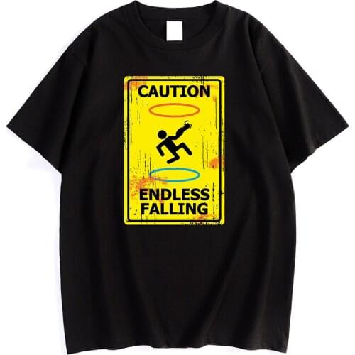 Caution Endless Falling Printed Men T-Shirt Simplicity Crewneck Tshirt Cool Loose T Shirt Creativity Comfortable Male Tees Shirt