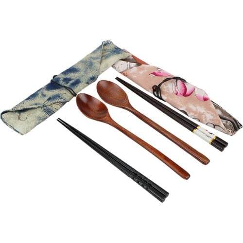 Wooden Cutlery Set Wooden Chopstick And Spoon Set Sushi Stick Kitchen Accessories Friendly Tableware Travel Suit Portable
