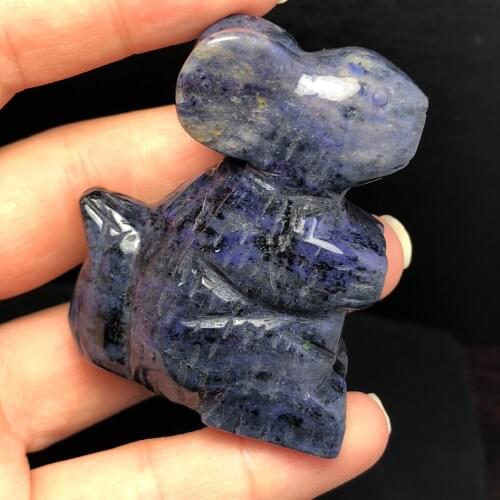Natural blue - grained crystal carved rabbit reiki gifts
