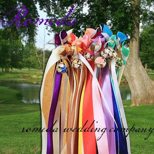 Newest 50pcs/lot colorfu;l bell wedding ribbon wands for wedding decoration