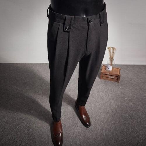 New Business Dress Pants Fashion Folds Casual Slim Fit Wedding Office Social Suit Pants Streetwear Trousers Costume Homme