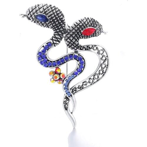 Original Retro Double Headed Snake Brooch Metal Alloy Badge Scarf Buckle Suit Lapel Pin Rhinestone Jewelry Bag Hat Accessories