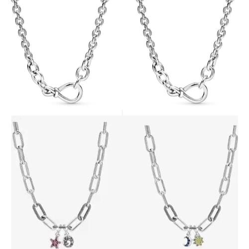 Real Infinite Knot Sliding 925 Sterling Silver Pandora Necklace for Fashion Charm Charm DIY Jewelry