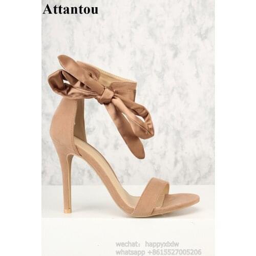Sexy Taupe Bow Side Tie Open Toe Single Sole High Heels Women Summer Dress Shoes