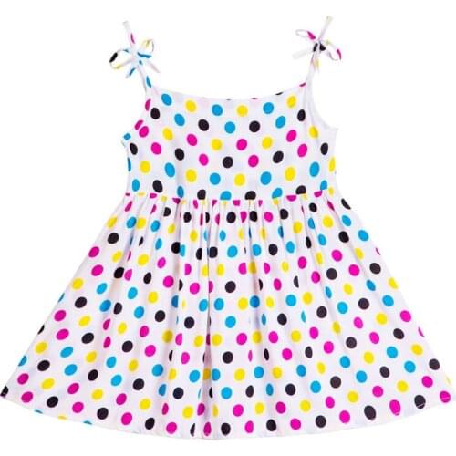 Girls dress cotton dress sweat - absorbent dress polka dot dress with suspenders wave childrens wear